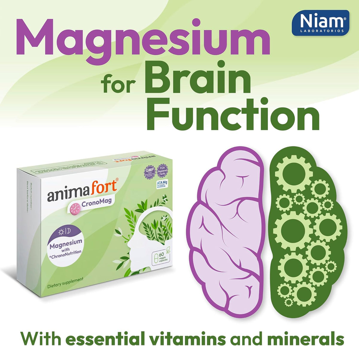 Animafort CronoMag - Magnesium Complex with 6 High-Absorption Salts, Vitamins B12 & D, 60 Capsules - görsel 1