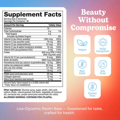 Hunny Bunny Hair Skin and Nails Gummies - Biotin 6000 mcg with Folic Acid, B12, Collagen, Zinc - 60 Gummies