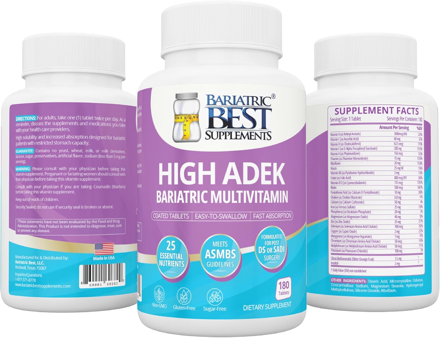 High ADEK Bariatric Multivitamin – DS, SADI & BPD/DS Surgery Support – 180 Tablets - görsel 9