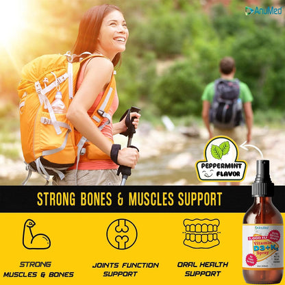 Vitamin D3 K2 5,000 IU Liquid Spray with Organic MCT Oil, Vitamin A (Retinol) 1250mcg, K2 (MK4, MK7) – Promotes Heart, Bones, Immune System – 100% Vegan, Non-GMO, No Sugar Added (60ml, Peppermint)