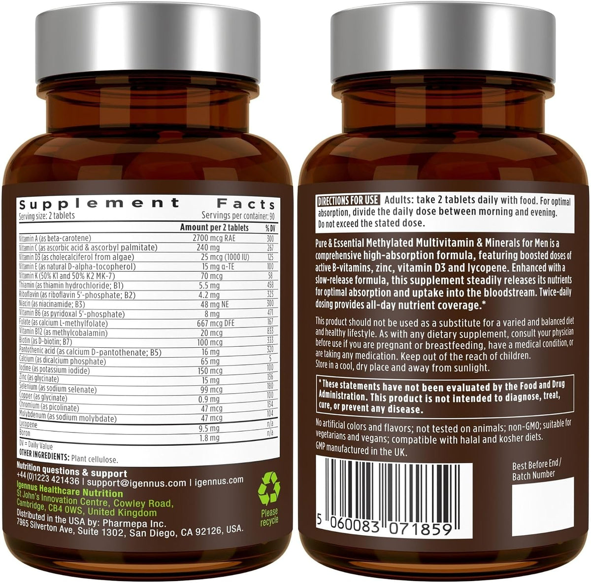 Igennus Methylated Multivitamin for Men – 180 Tablets - görsel 8