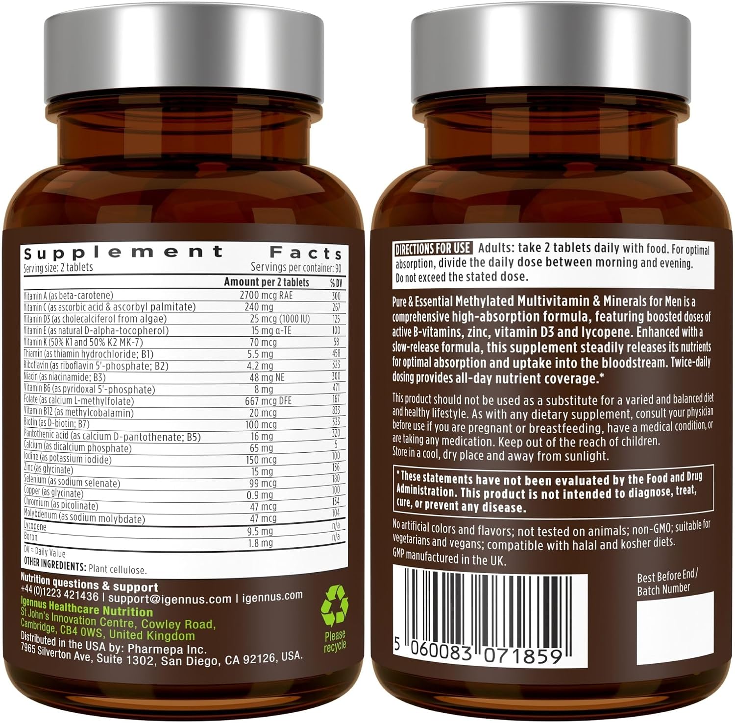 Igennus Methylated Multivitamin for Men – 180 Tablets - görsel 8