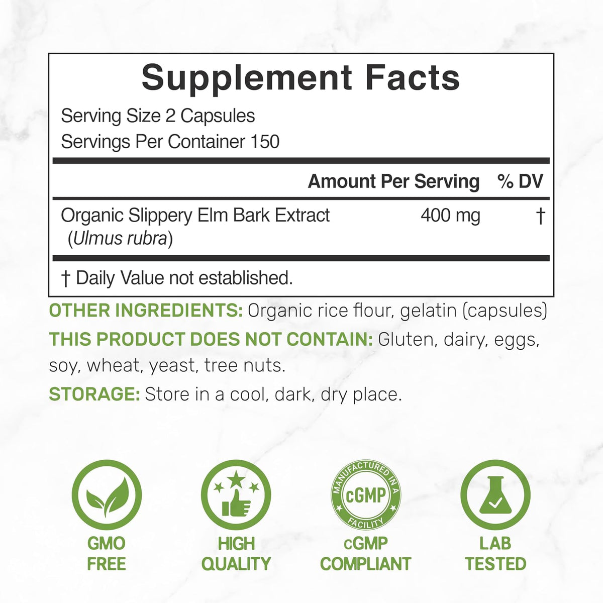 DEAL SUPPLEMENT Slippery Elm Capsules – 300 Capsules, Organic Inner Bark Powder Extract - görsel 2