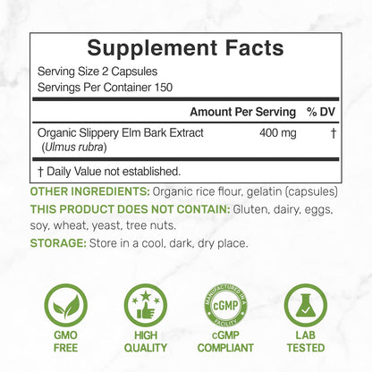 DEAL SUPPLEMENT Slippery Elm Capsules – 300 Capsules, Organic Inner Bark Powder Extract