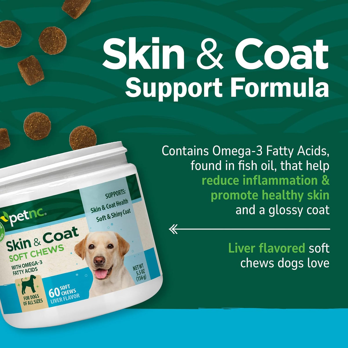 PetNC Natural Care Dog Skin and Coat Supplement, Omega-3 EPA & DHA, 60 Chewables - görsel 2