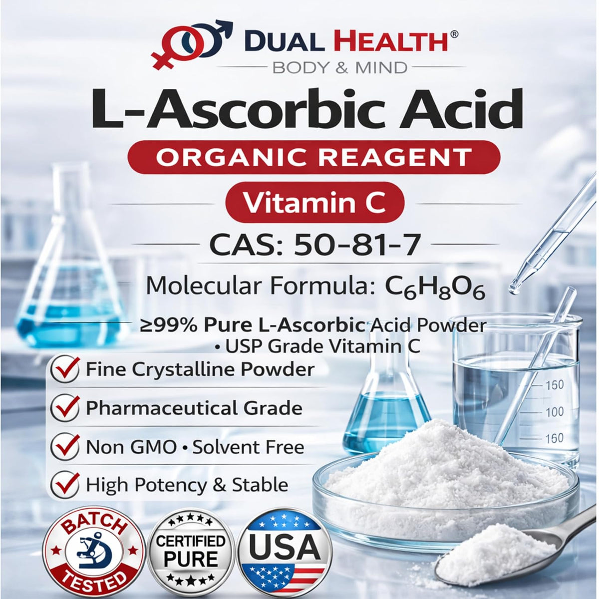 Ascorbic Acid (454 g) Pure Vitamin C Powder - Non-GMO, High Potency, Fine Crystals - görsel 3
