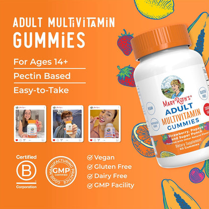 MaryRuth's Organics Multivitamin for Women and Men | Sugar Free | Adult Multimineral Gummy with Vitamin C, D, E, B Vitamins, Biotin, Zinc | Vegan | Non-GMO | Gluten-free | 60 Gummies