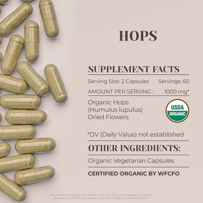 Garden Organics Hops 120 Capsules - Organic Dried Flowers, Herbal Food Supplement