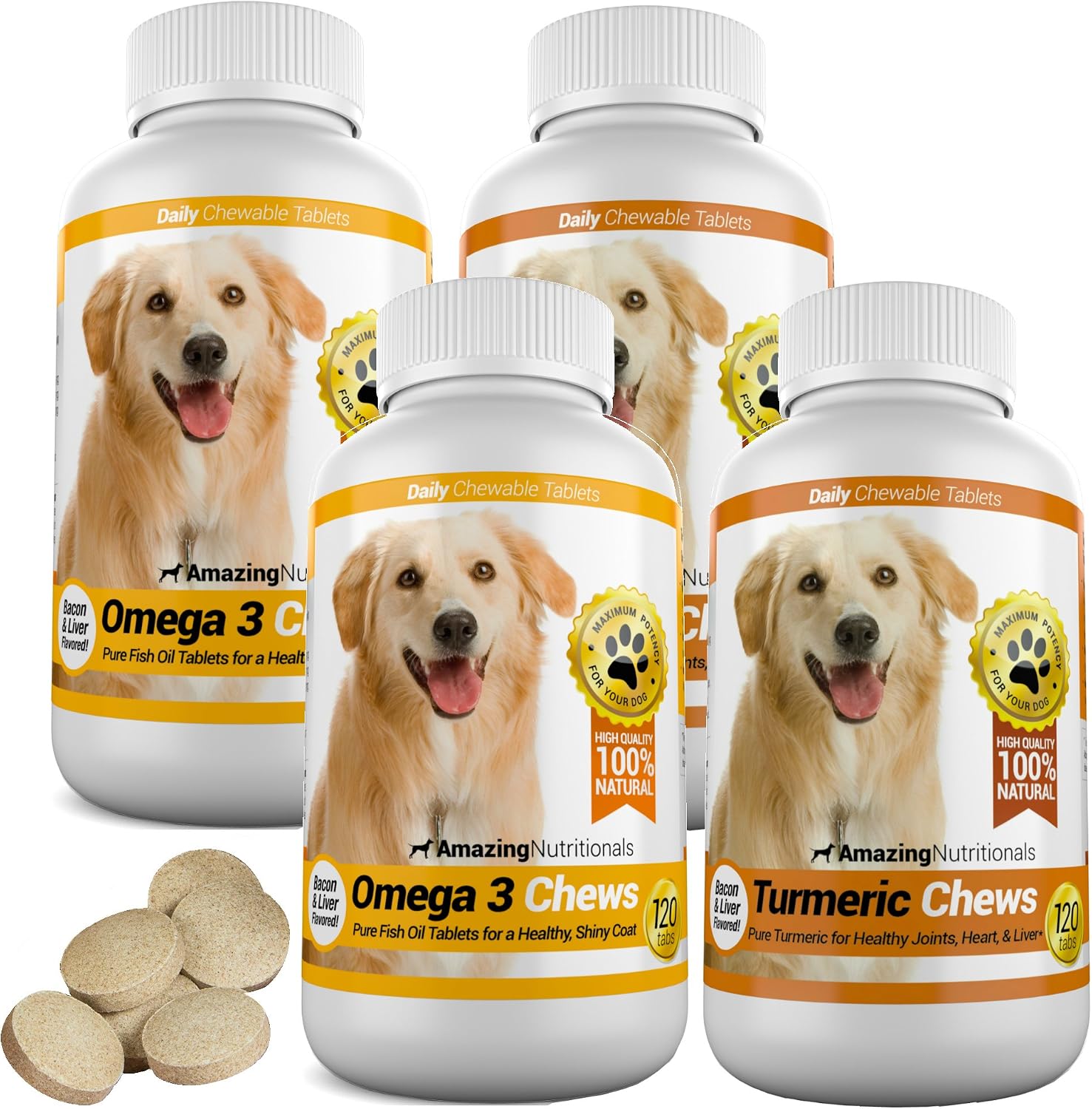 Amazing Combo Omega-3 Fish Oil and Turmeric Curcumin for Dogs – 120 Tasty Chews (2-Pack) - görsel 9