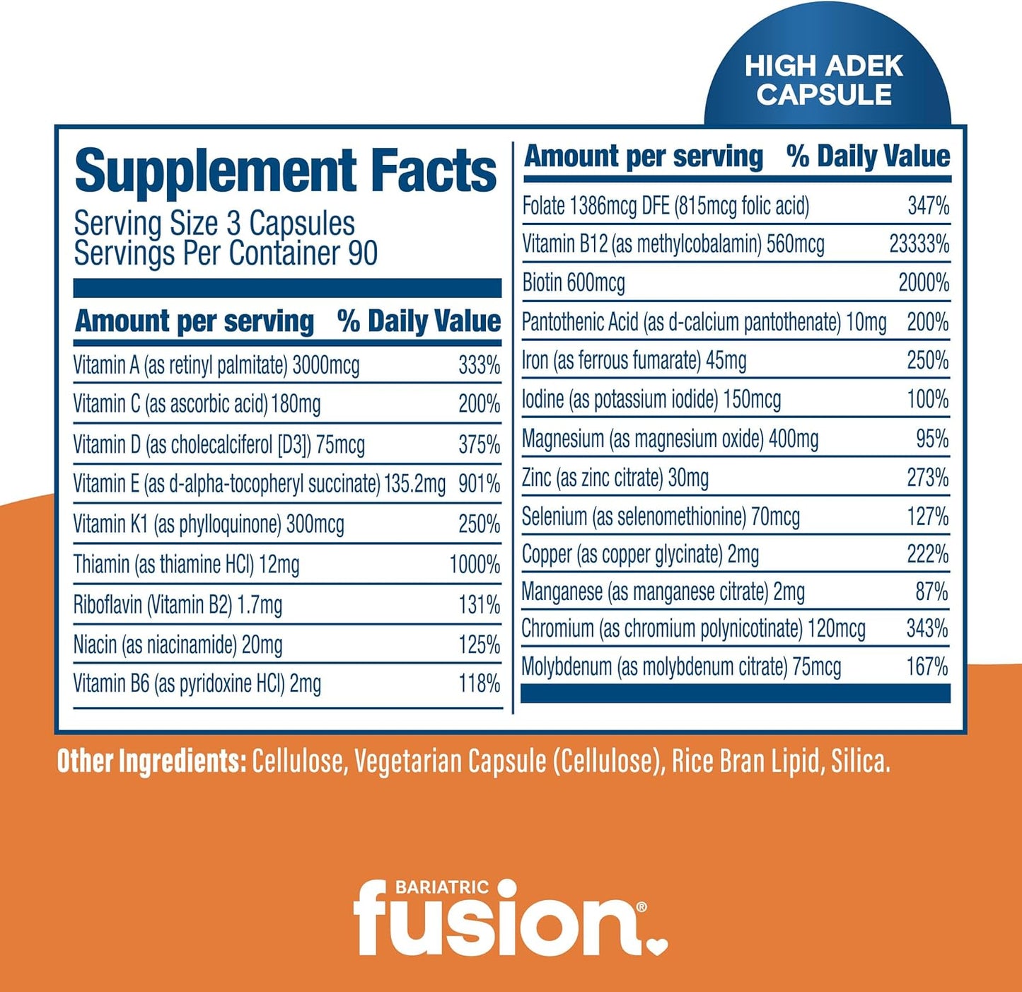 Bariatric Fusion High ADEK Multivitamin Capsules with 45mg Iron – 270 Capsules - görsel 4