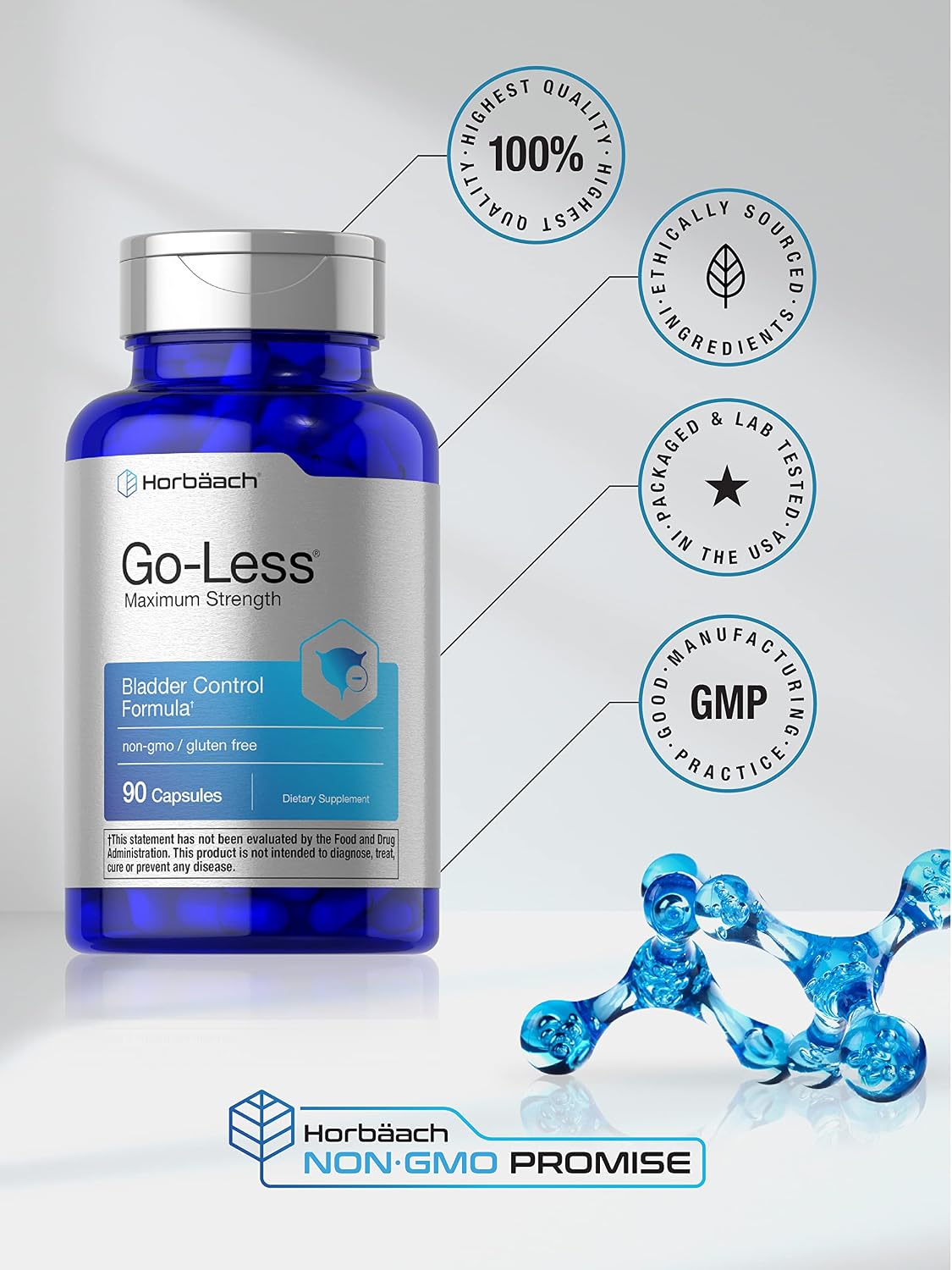 Horbäach Go Less Bladder Control Supplement | 90 Capsules | Maximum Strength Capsules for Women and Men | Non-GMO & Gluten-free Formula - görsel 5