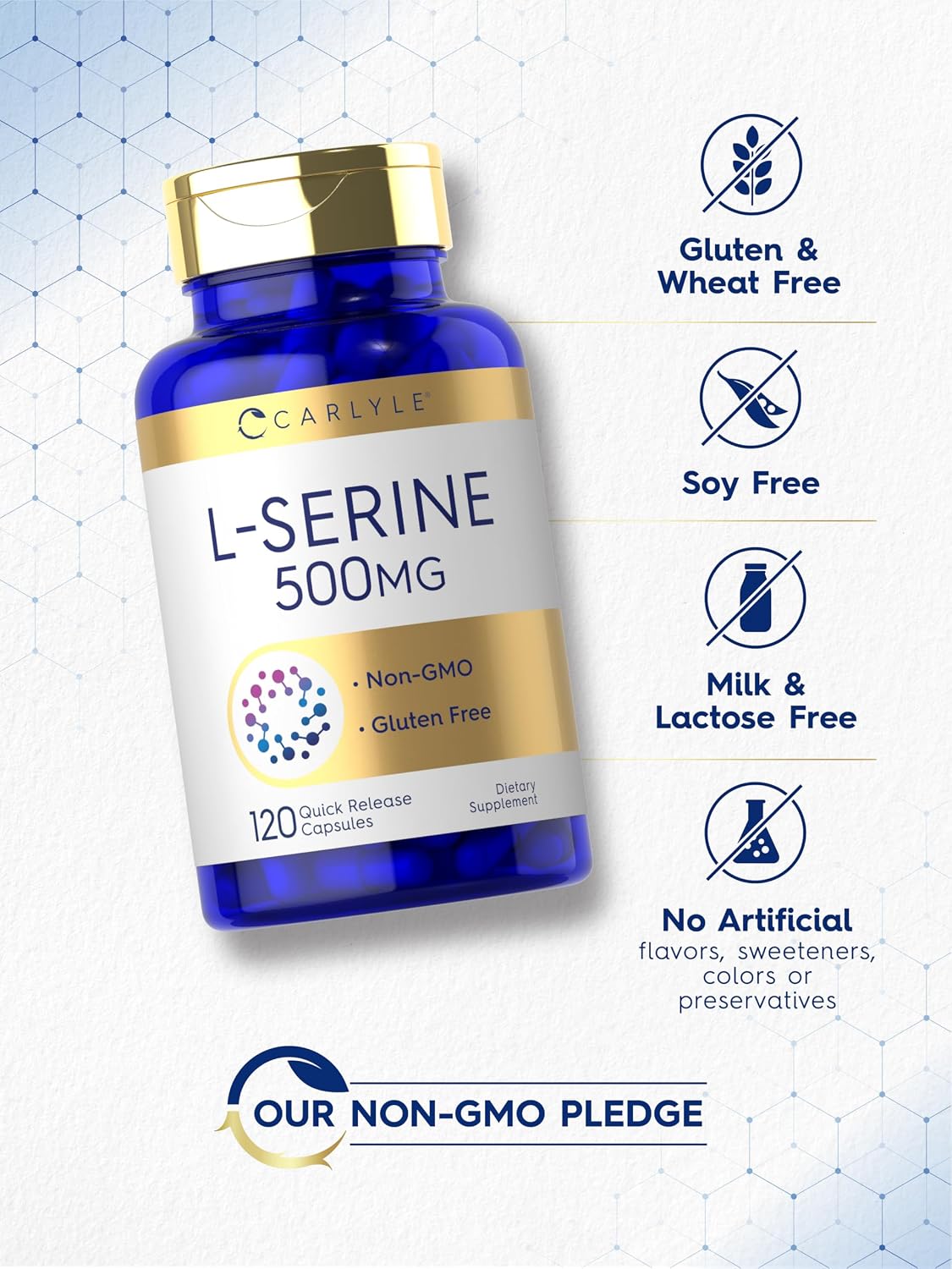 Carlyle L-Serine Capsules 500 mg | 120 Count | Non-GMO & Gluten-free Supplement - görsel 5