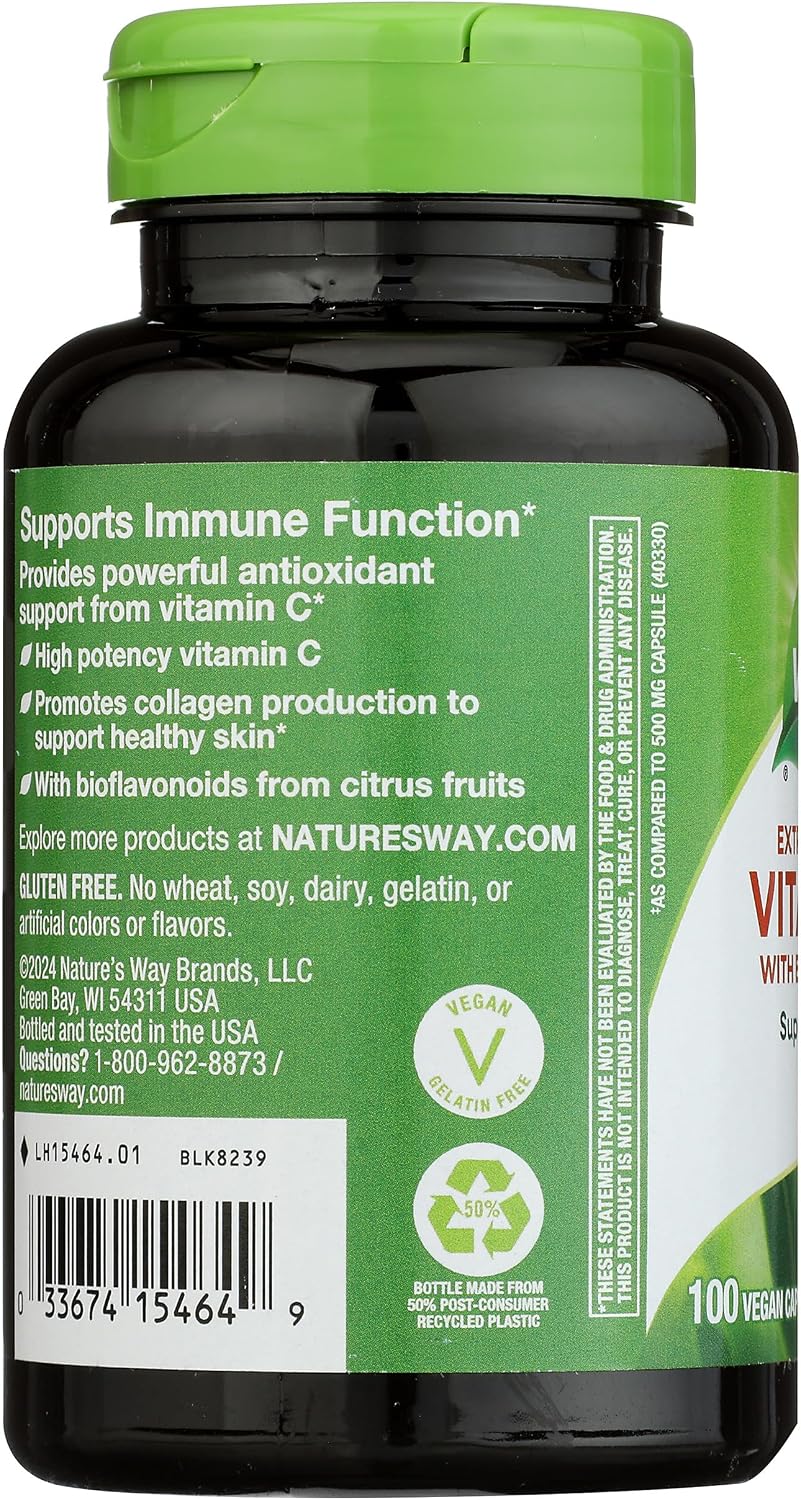 Nature's Way Extra Strength Vitamin C with Bioflavonoids - 1,000 mg, 100 Vegan Capsules - görsel 6