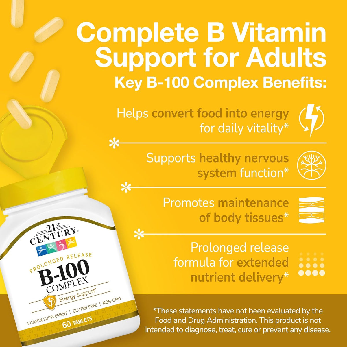 21st Century B-100 Complex Prolonged-Release Tablets, 60 Tablets - görsel 2