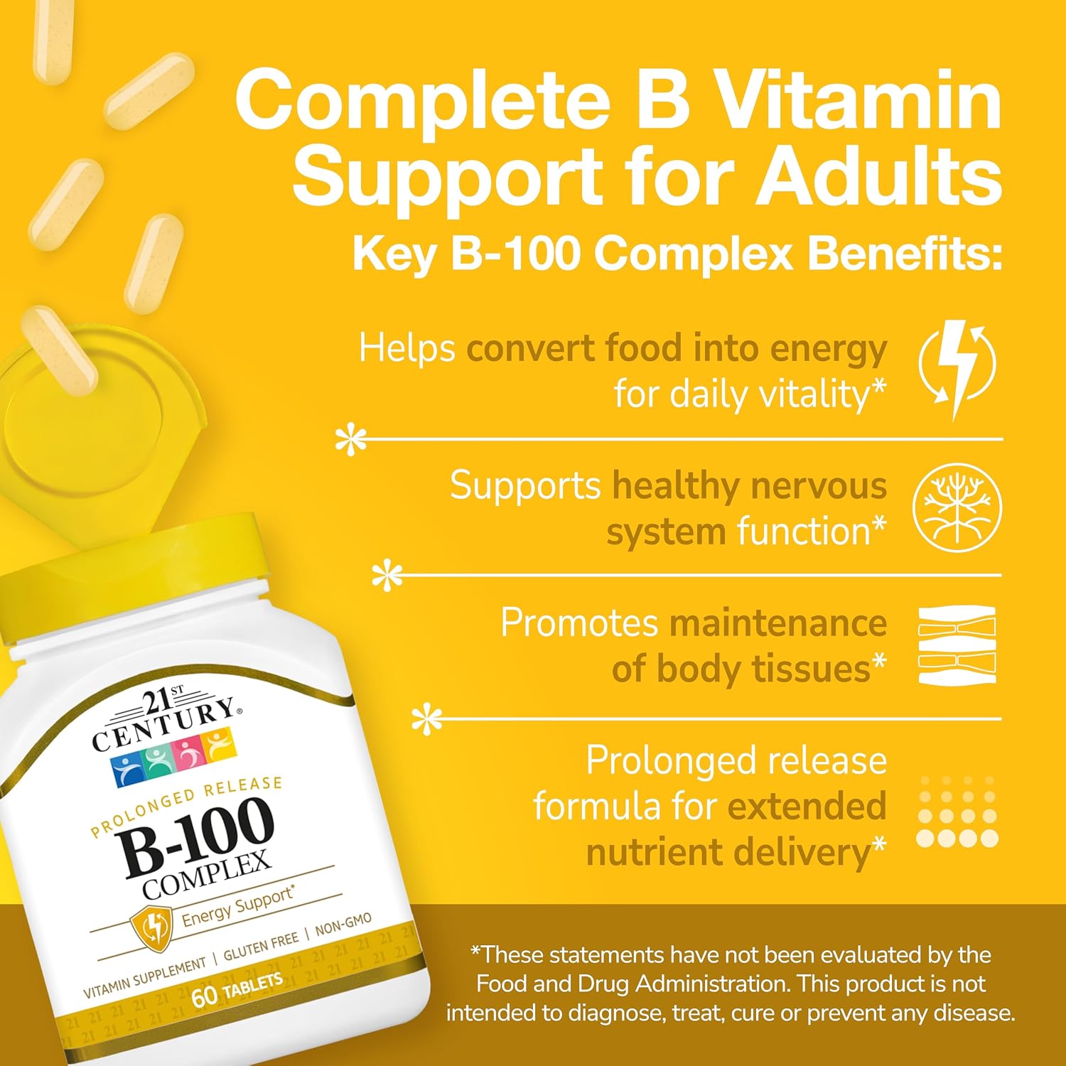 21st Century B-100 Complex Prolonged-Release Tablets, 60 Tablets - görsel 2