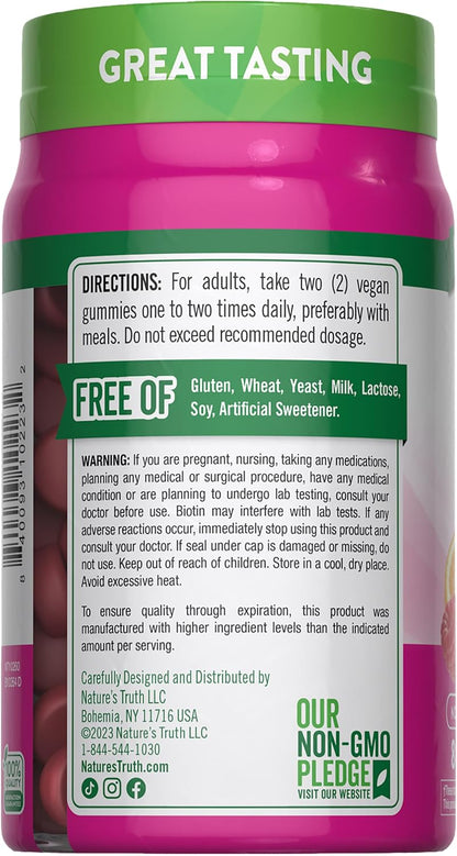 Nature's Truth Hair Skin and Nails Gummies – 80 Gummies – 2500mcg Biotin – Vegan, Non-GMO, Gluten-free