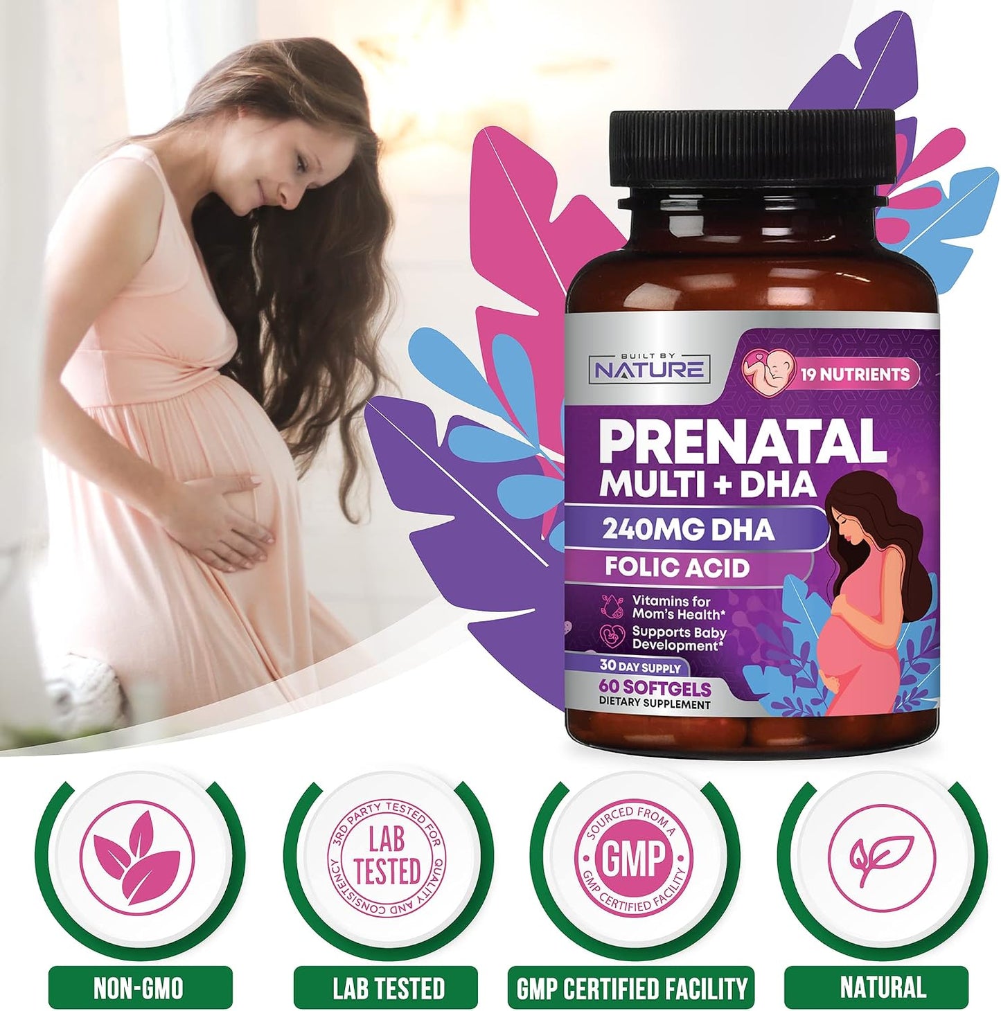 Built by Nature Prenatal Vitamins for Women, 60 Softgels - görsel 7