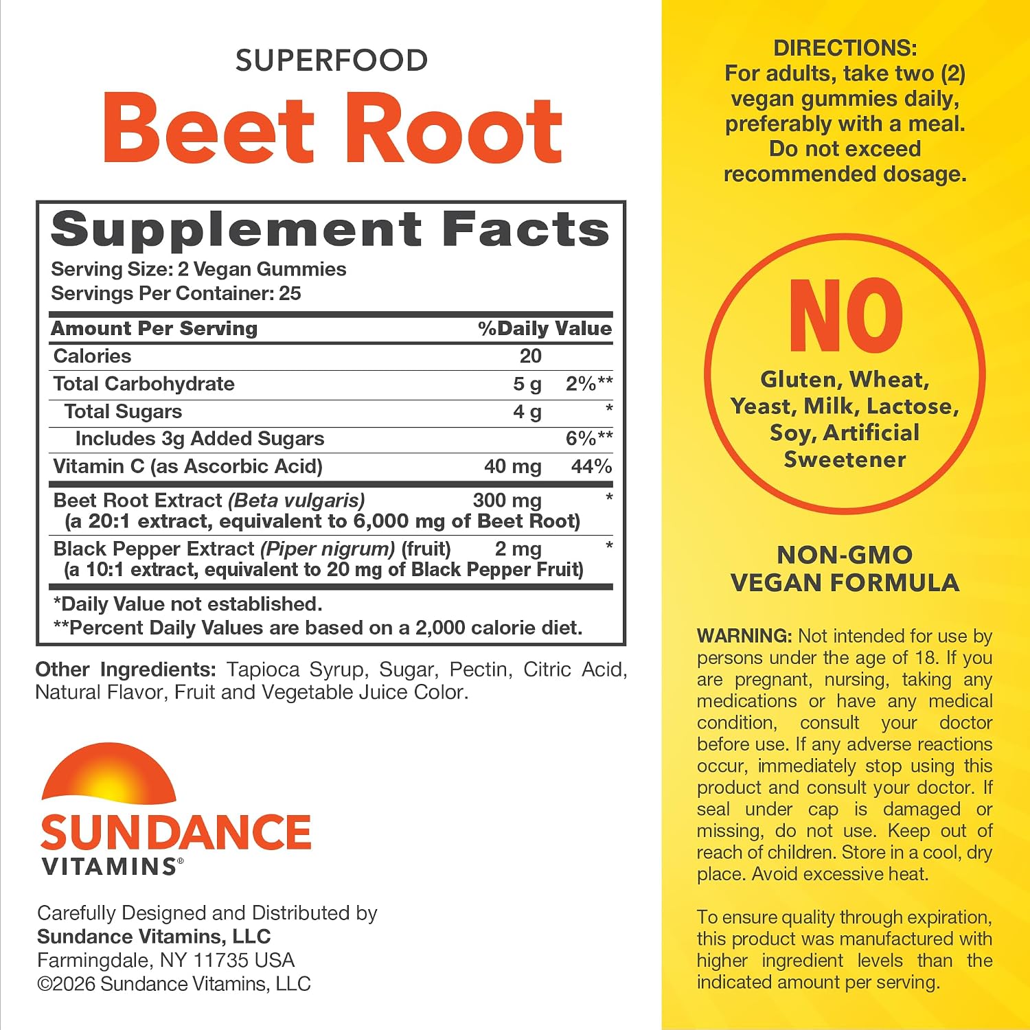 Sundance Beetroot Gummies - Superfood with Black Pepper, Strawberry Flavour - 50 Count - Vegan, Non-GMO & Gluten-free - görsel 2