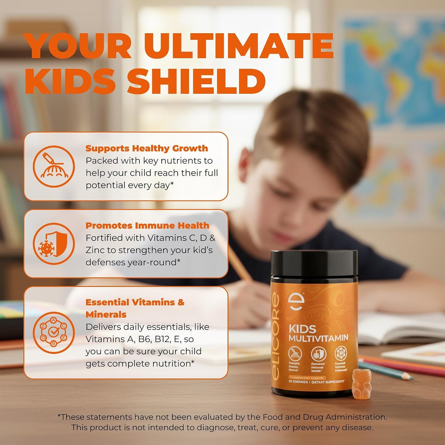 Premium Children's Multivitamin Gummies – 12 in 1 Gummy Vitamins – Chewable Multivitamin for Toddlers and Teens – Immune, Brain & Focus Support – GMO-Free, Gluten-free – 2 Months Supply - görsel 2