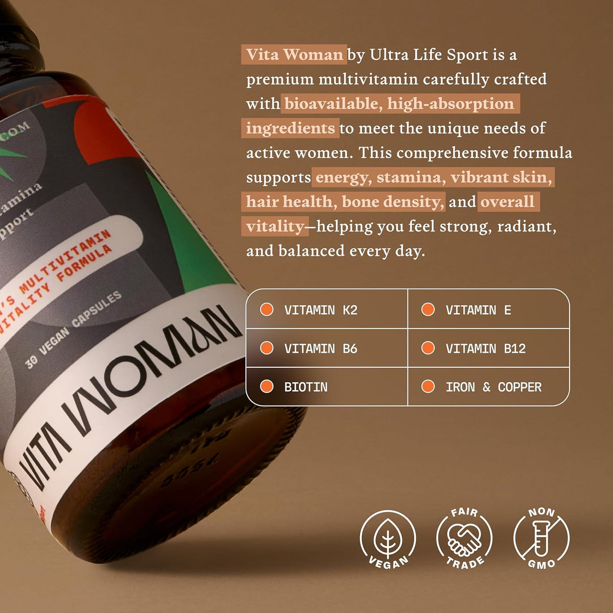 Ultra Life Sport - VITA Woman Premium Multivitamin for Women - 30 Capsules - görsel 5