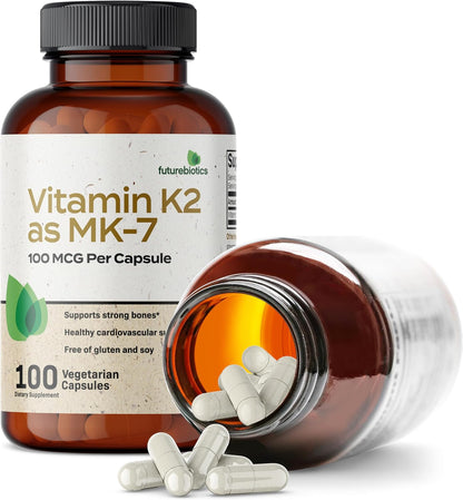 Futurebiotics Vitamin K2 as MK-7 100 µg, Supports Strong Bones - Non-GM, 100 Vegetarian Capsules
