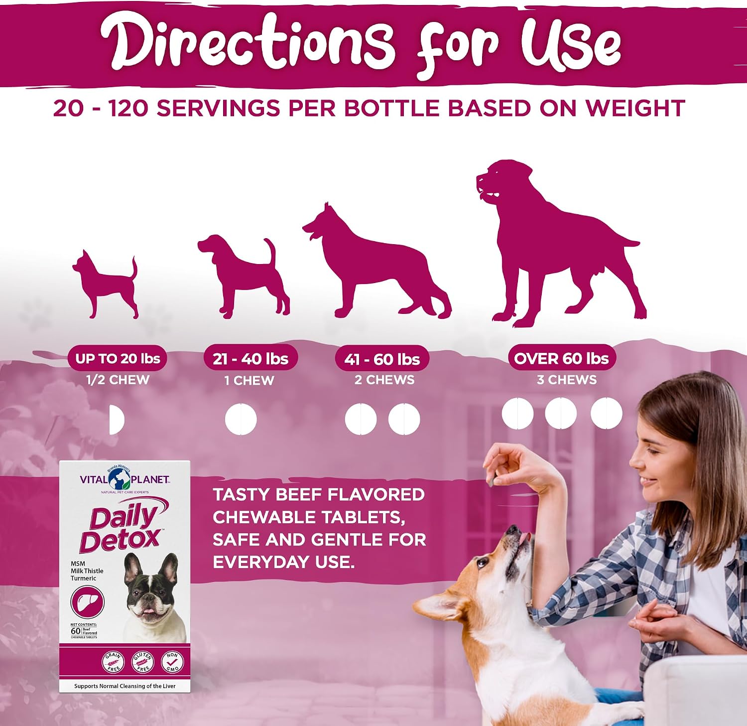 Vital Planet Daily Detox for Dogs with Milk Thistle, Turmeric, MSM - 60 Chewable Tablets - görsel 6