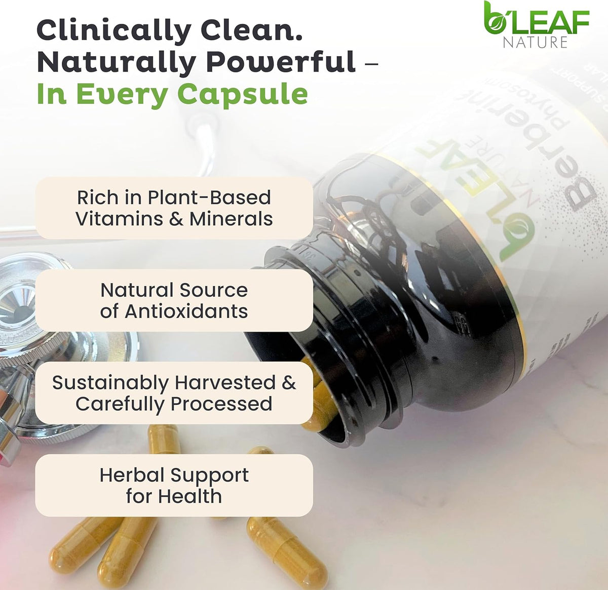 B'Leaf Nature Berberine Phytosome, 120 Capsules – 1100mg Berberine Supplement for Metabolic and Heart Health – Vegan, Gluten-Free, Non-GMO Berberine Phytosome Capsules for Immune Support - görsel 6