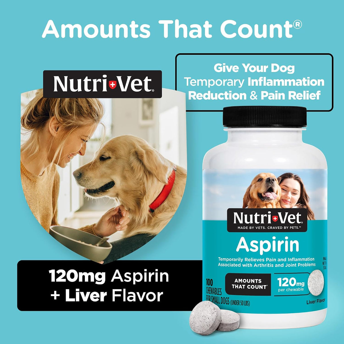 Nutri-Vet Aspirin for Dogs 120 mg - Temporary Pain Relief for Small to Medium Dogs, 100 Tablets - görsel 3