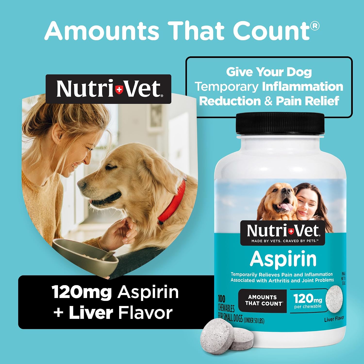 Nutri-Vet Aspirin for Dogs 120 mg - Temporary Pain Relief for Small to Medium Dogs, 100 Tablets - görsel 3