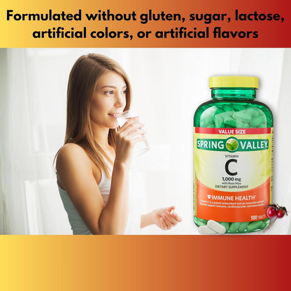 Vitamin C 1000mg Tablets with Rose Hips – 500 Count
