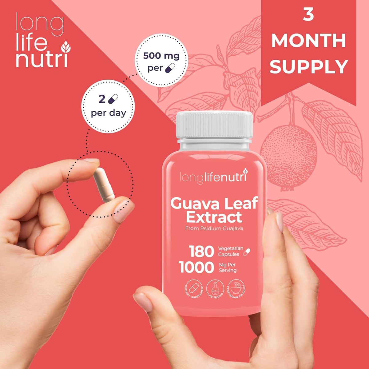 Guava Leaf Extract 1000mg – Organic Supplement, 180 Vegetarian Capsules - görsel 5