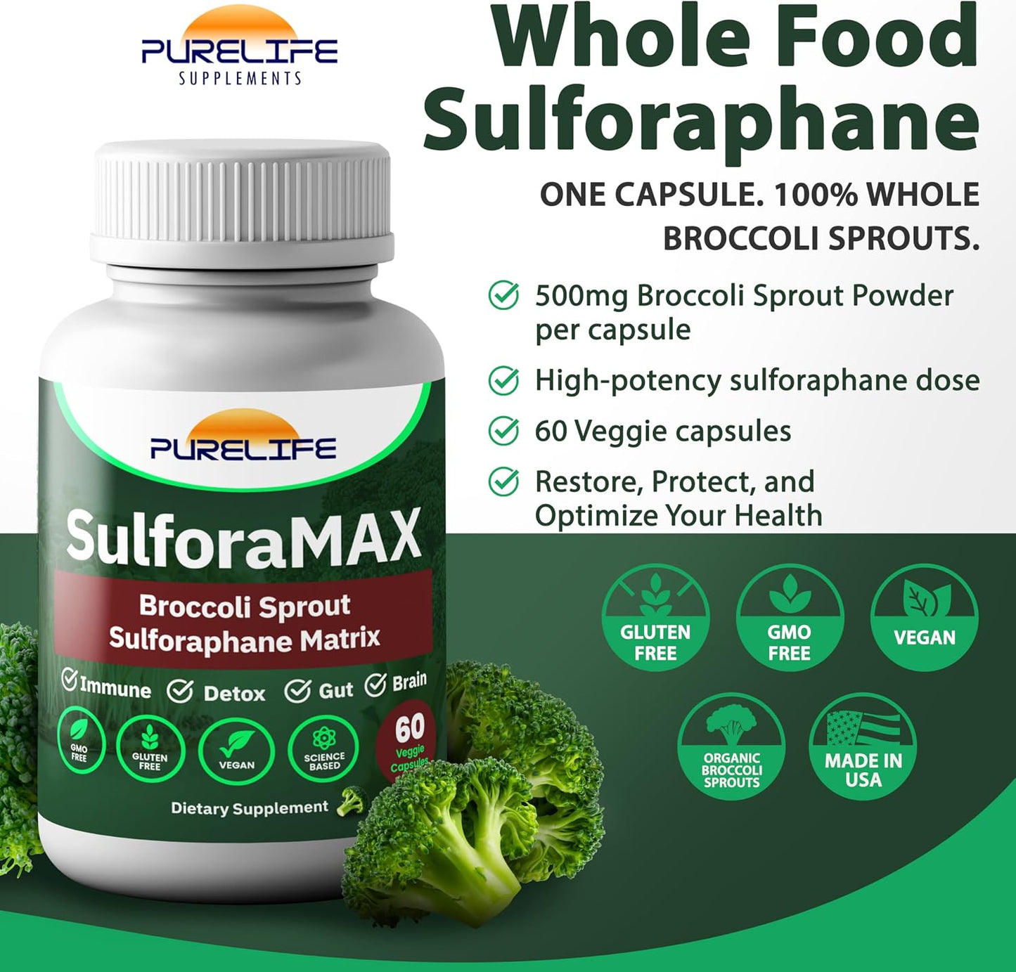 SulforaMAX (60 Capsules) - Sulforaphane Broccoli Immunity Supplement - görsel 3