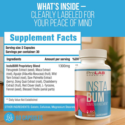 ProLab Organics InstaBum Bum Enhancement Pills – Lift, Shape and Fill Glutes