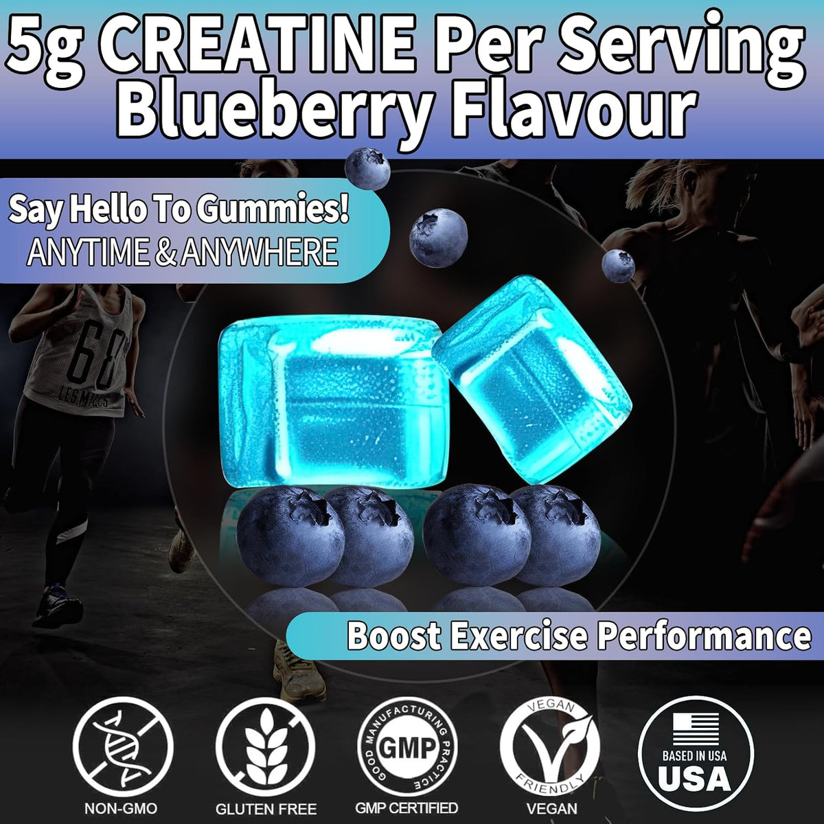 OALSE Creatine Monohydrate Gummies 5000mg with Vitamin B12 - Sugar Free, Vegan (Blueberry, 120 Count) - görsel 4