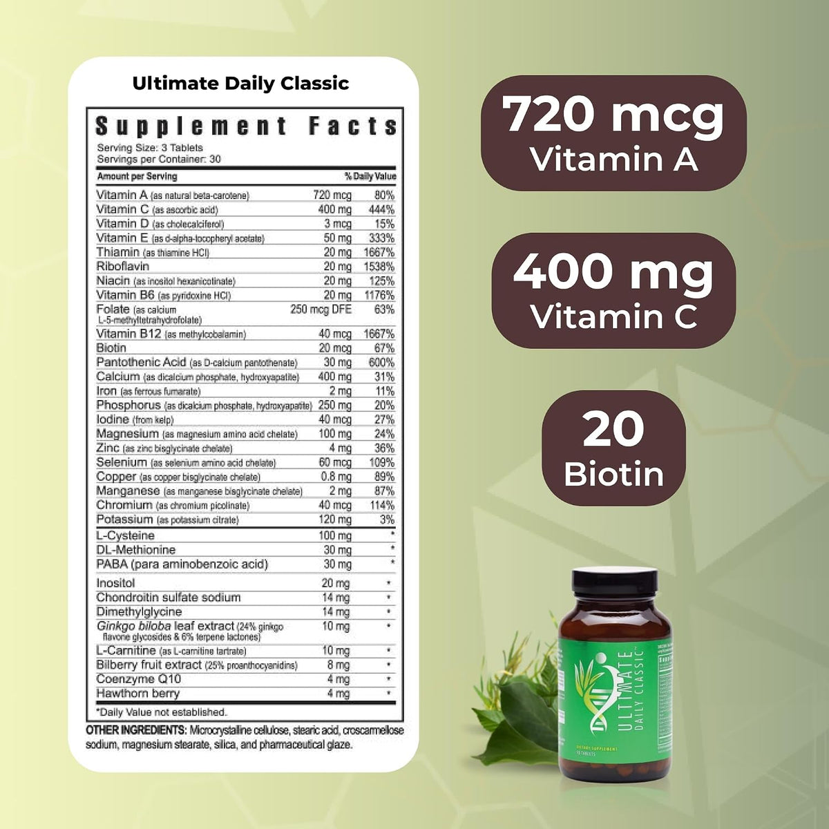 Youngevity Ultimate Daily Classic – Multivitamin with Essential Vitamins, Minerals, Amino Acids, and Antioxidant-Rich Botanicals – 90 Tablets - görsel 3
