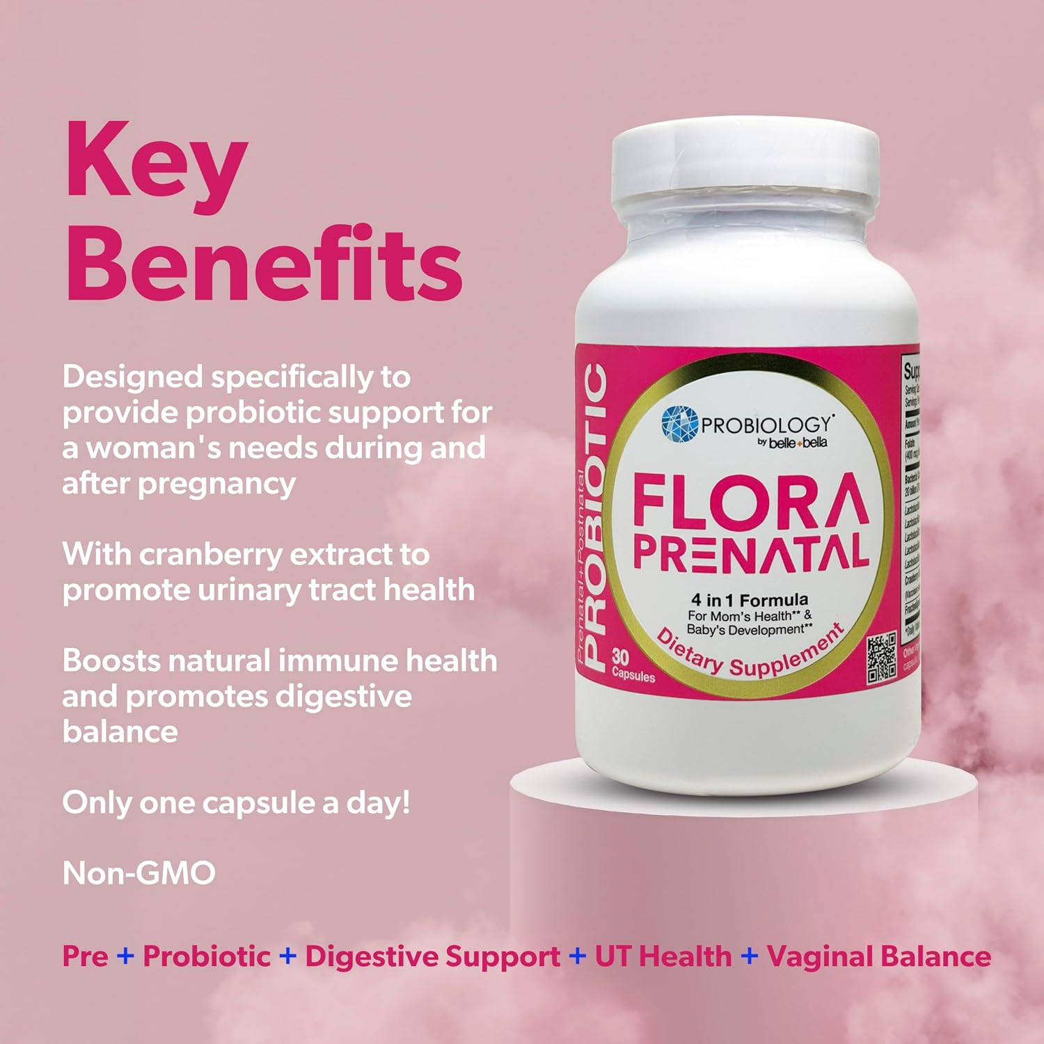 belle+bella Probiology Flora Prenatal Capsules - Prenatal Probiotic & Prebiotic with Folic Acid, 30 Capsules - görsel 4