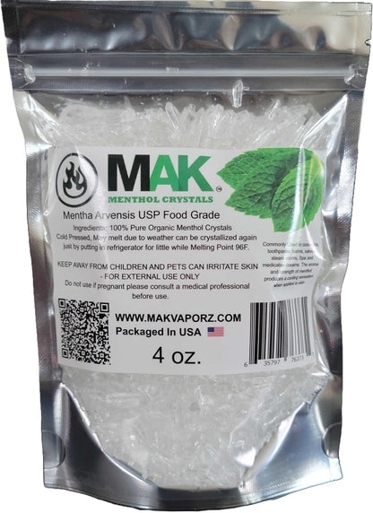 Mak Menthol Crystal 113g - Pure Organic 100% Natural Menthol Crystals from Mint Mentha Arvensis - Resealable Standup Bag