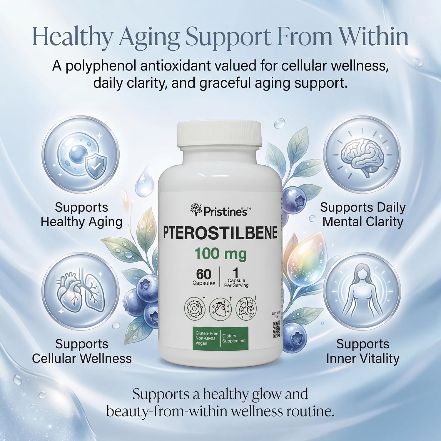 PRISTINE'S Pterostilbene 100mg Anti Ageing Supplement Capsules - 60 Day Supply - görsel 4