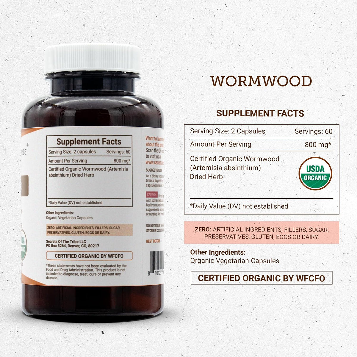 Secrets of the Tribe Wormwood Organic Capsules | Certified Organic Vegetarian Capsules, Herbal Food Supplement | Artemisia Absinthium Dried Herb (120 Count) - görsel 4