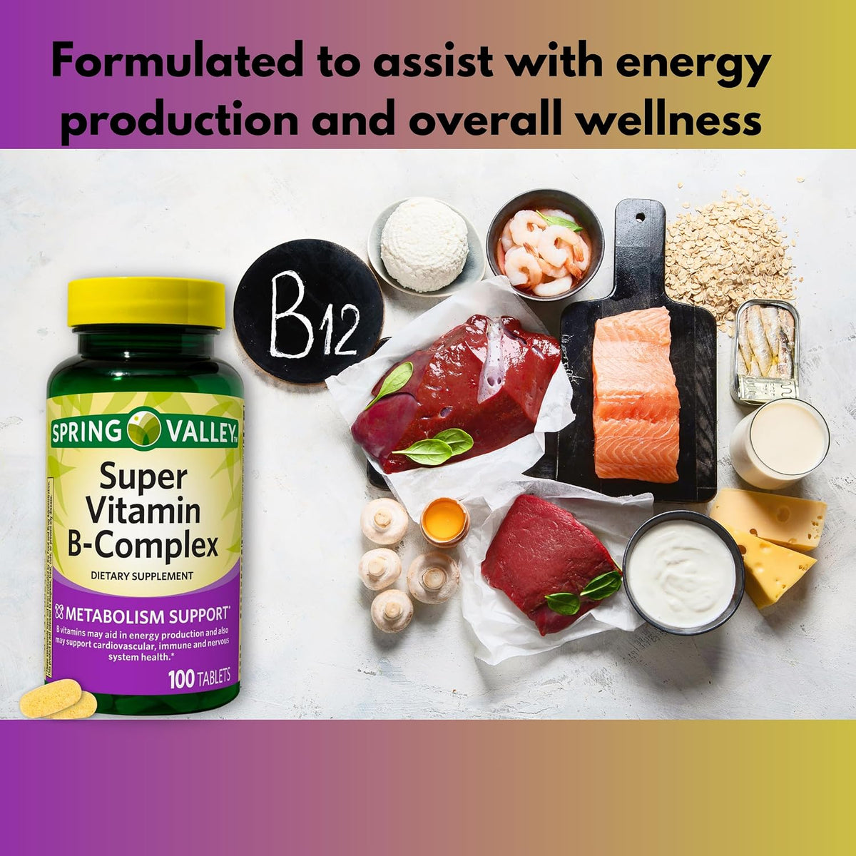 Super Vitamin B Complex - Tablets with B6, B12, C, Thiamine, Biotin, Folate, Pantothenic Acid, Riboflavin (100 Count) - görsel 2