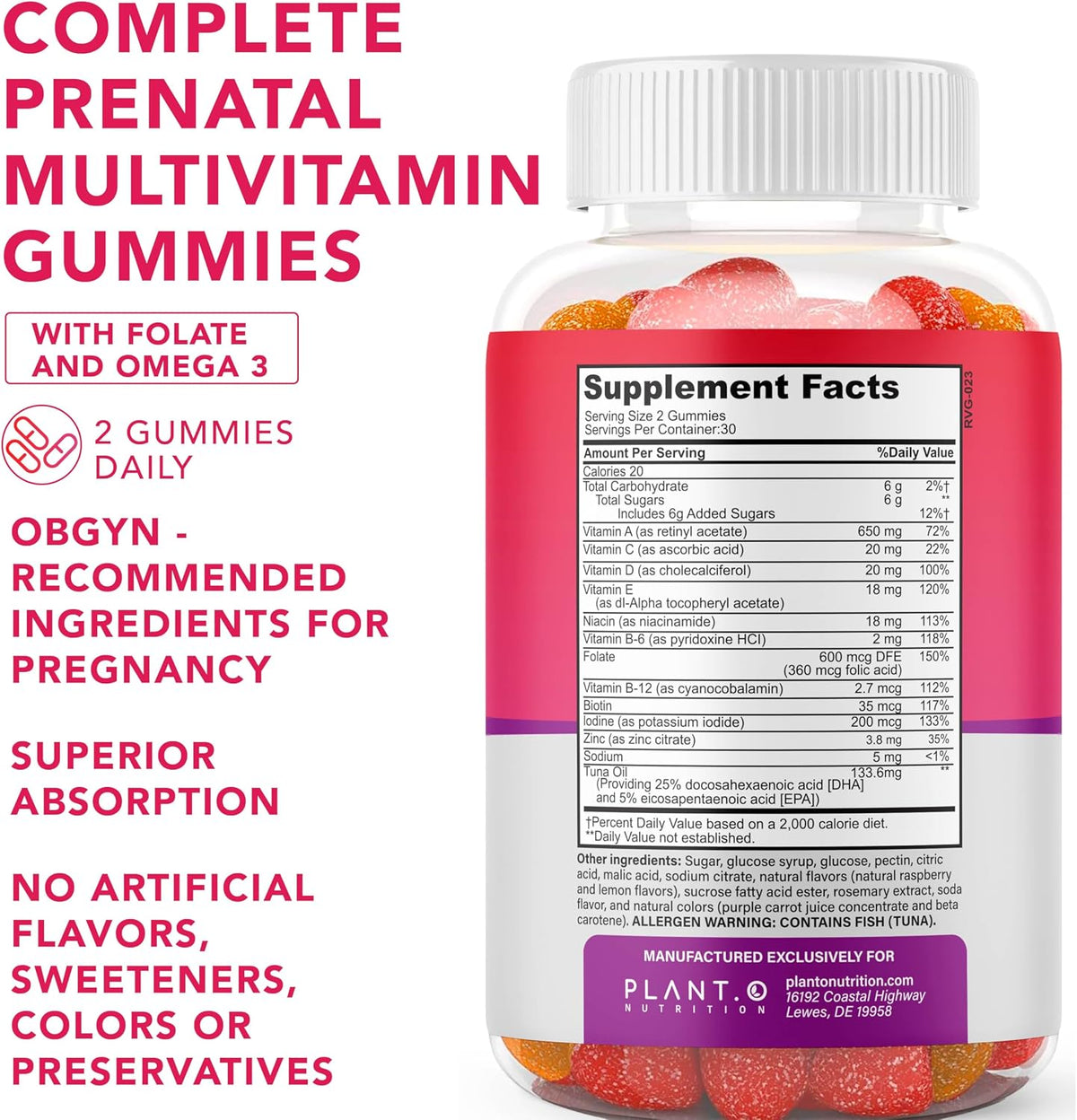 PLANT.O NUTRITION Prenatal Gummies for Women with DHA, Folate, Vitamin B C D – Delicious Multivitamin Blend for Foetal and Neural Support, Bones, Energy & Immunity During Pregnancy - görsel 2