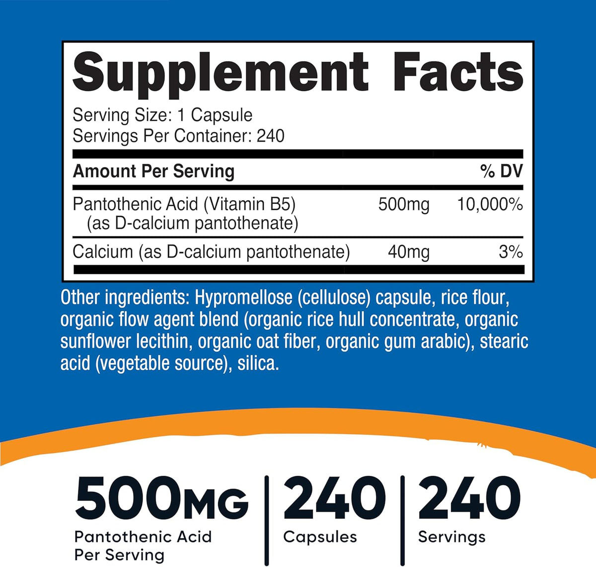 Nutricost Pantothenic Acid (Vitamin B5) 500 mg, 240 Capsules - görsel 2