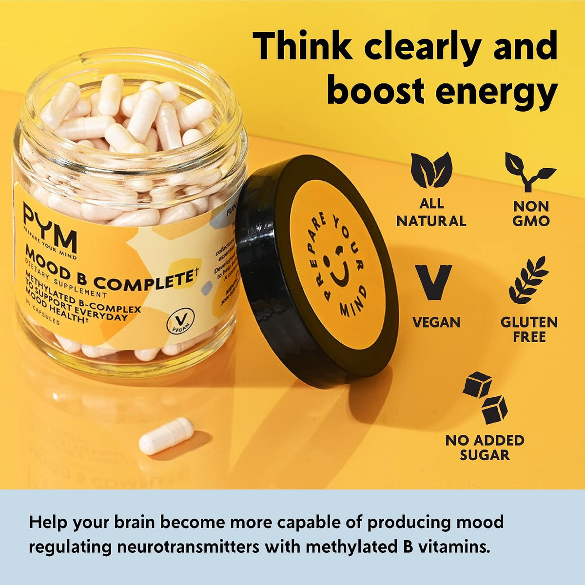PYM Vitamin B Complex Mood Support Supplement - Methylated B Complex for Mood and Energy, 30 Capsules - görsel 3
