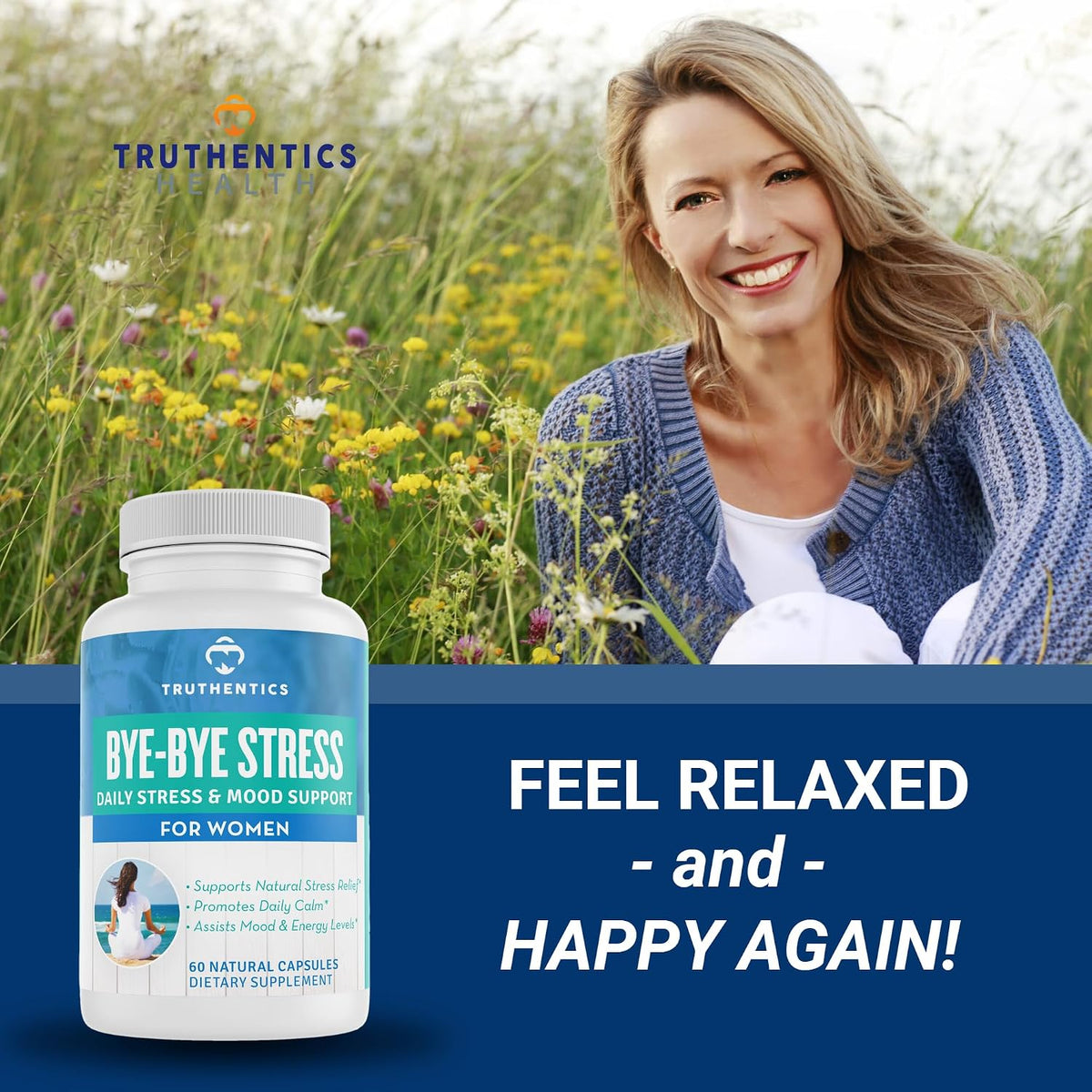 TRUTHENTICS Bye-Bye Stress - Stress & Mood Support Supplement for Women with Ashwagandha, GABA, Lemon Balm, L-Theanine & Vitamin B Complex - Vegan - 60 Capsules - görsel 7