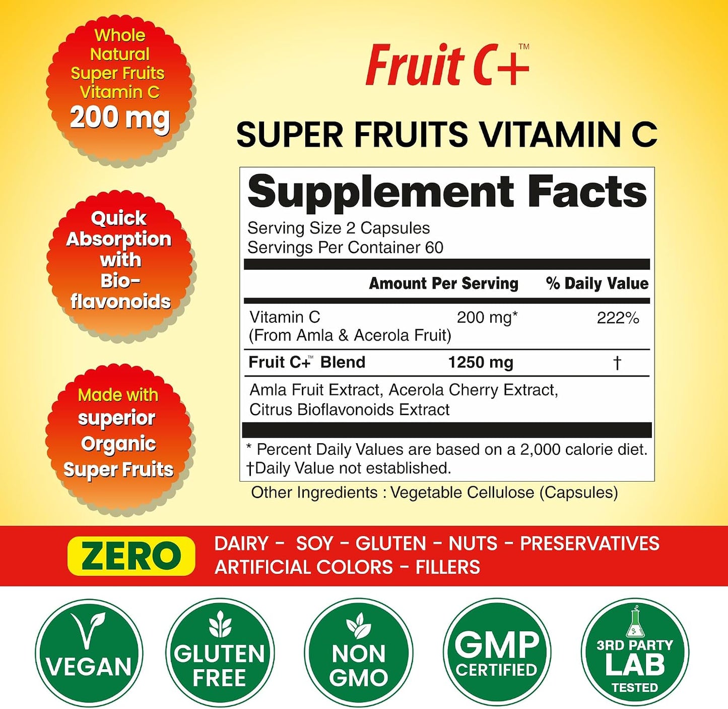 Organic Veda Super Fruits Vitamin C Food Supplement - Amla Fruit & Acerola Vitamin C Capsules with Bioflavonoids for Daily Immune System Support - Organic Whole Food Fruit C+ Antioxidant Complex, 120 Vegan Capsules - görsel 2