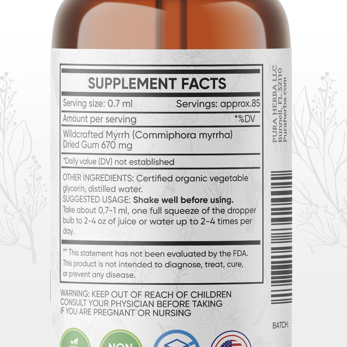 Organic Myrrh Liquid Extract - Alcohol-Free Tincture Drops | Non-GM, Vegan, Gluten-free Herbal Supplement | 60 ml | Made in the USA - görsel 5