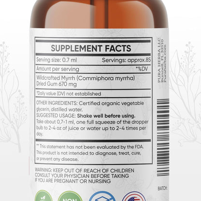Organic Myrrh Liquid Extract - Alcohol-Free Tincture Drops | Non-GM, Vegan, Gluten-free Herbal Supplement | 60 ml | Made in the USA