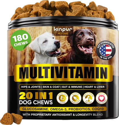 20-in-1 Dog Multivitamin Chews – Immunity, Joint, Digestive & Coat Support – 180 Soft Chews