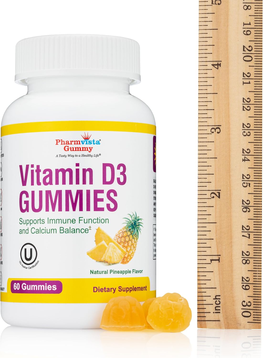 Vitamin D3 Gummies - Tasty, Gluten-free, Non-GM Gummy Vitamin - 60 Count (Pineapple Flavour) - görsel 2
