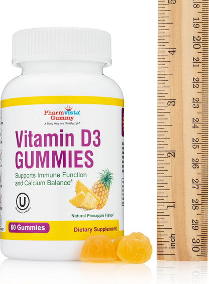 Vitamin D3 Gummies - Tasty, Gluten-free, Non-GM Gummy Vitamin - 60 Count (Pineapple Flavour)